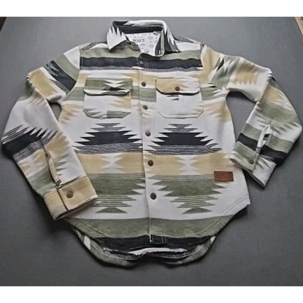 Royce® Ladies Aztec‎ Print White & Olive Green Shacket Small